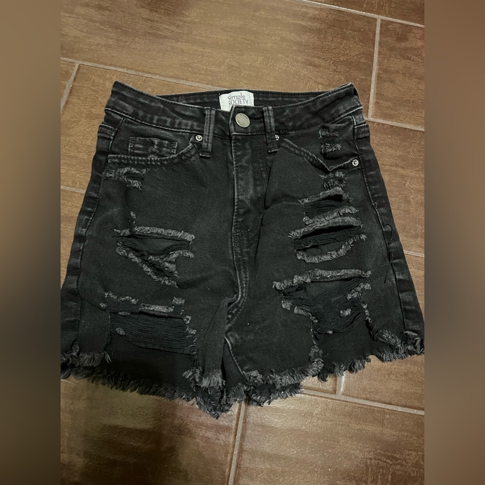 Simple Society Black Distressed Jean Shorts